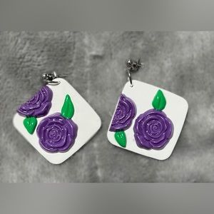 Purple rose earrings